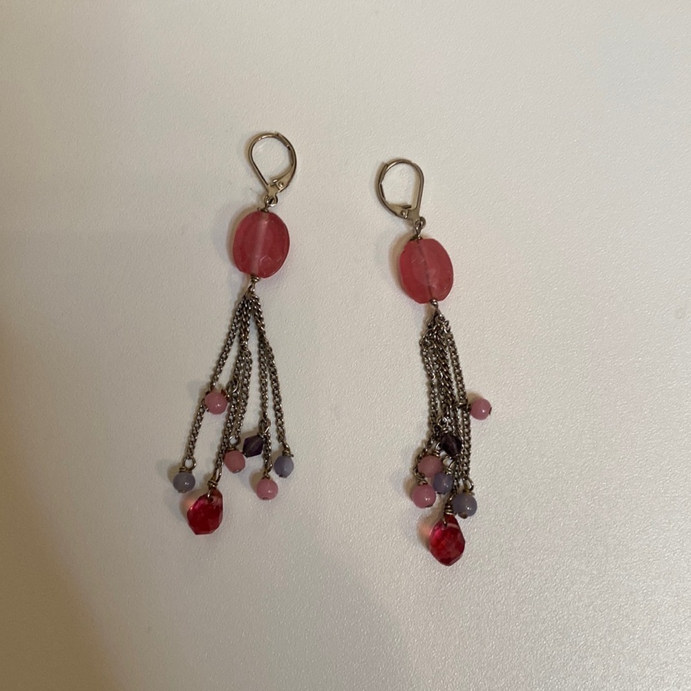 Pink multi stone drop earrings